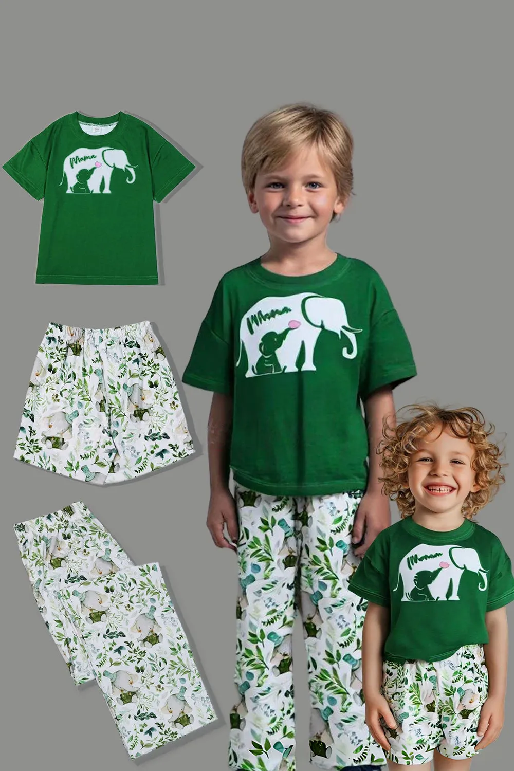 Dark Green Printed Short Sleeve Matching Family Pajamas sold by Zapaka product image thumbnail 3