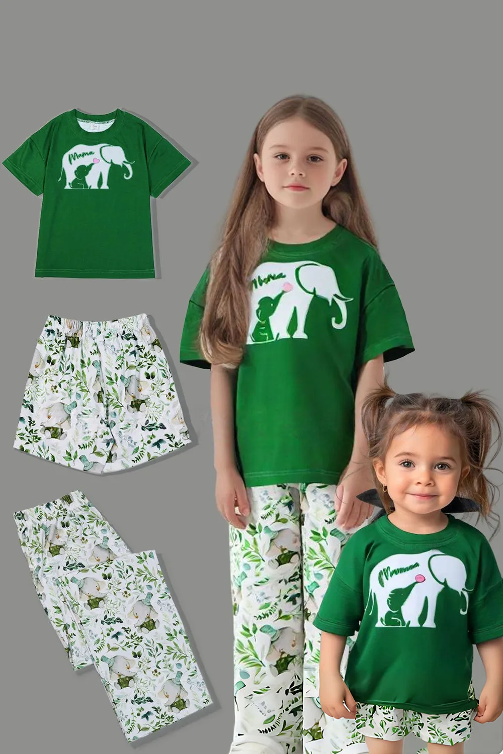 Dark Green Printed Short Sleeve Matching Family Pajamas sold by Zapaka product image thumbnail 4