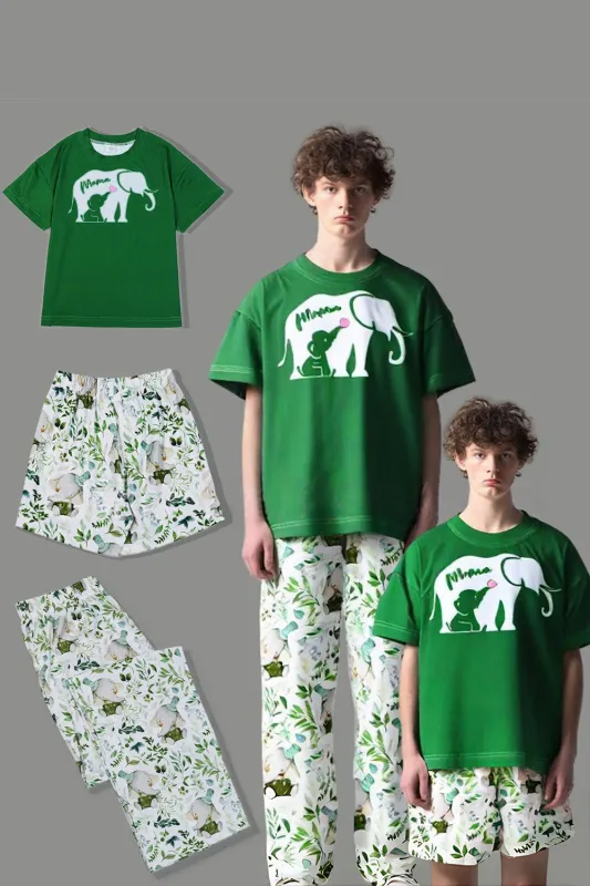 Dark Green Printed Short Sleeve Matching Family Pajamas sold by Zapaka