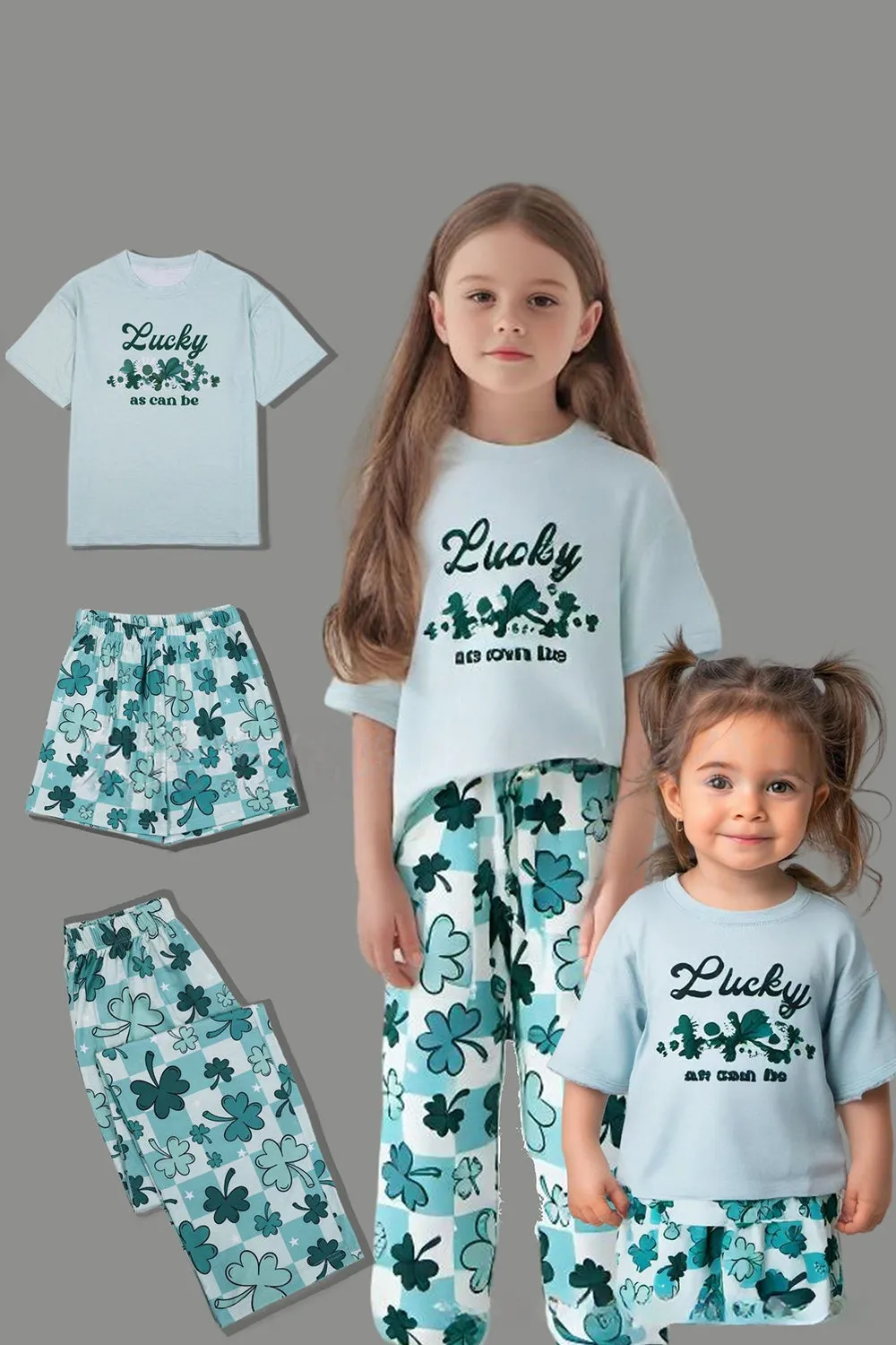 Light Blue Printed Short Sleeve Matching Family Pajamas sold by Zapaka product image thumbnail 4