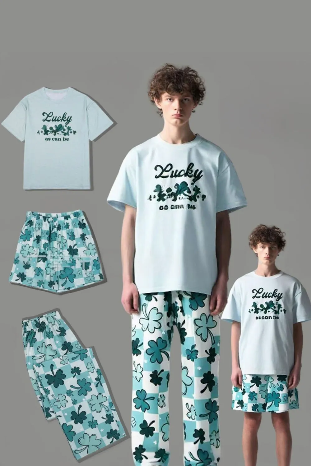 Light Blue Printed Short Sleeve Matching Family Pajamas sold by Zapaka