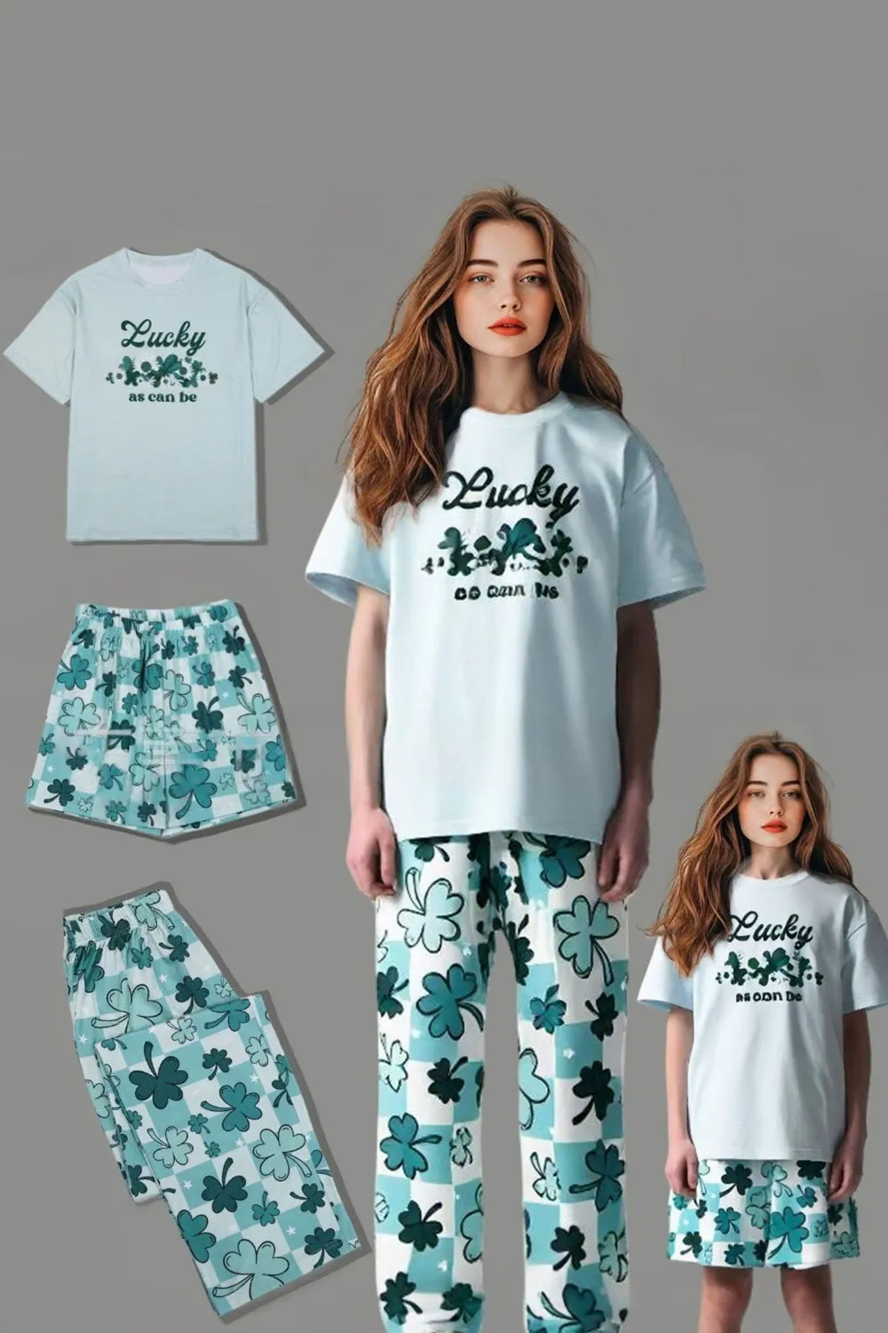 Light Blue Printed Short Sleeve Matching Family Pajamas sold by Zapaka product image thumbnail 2