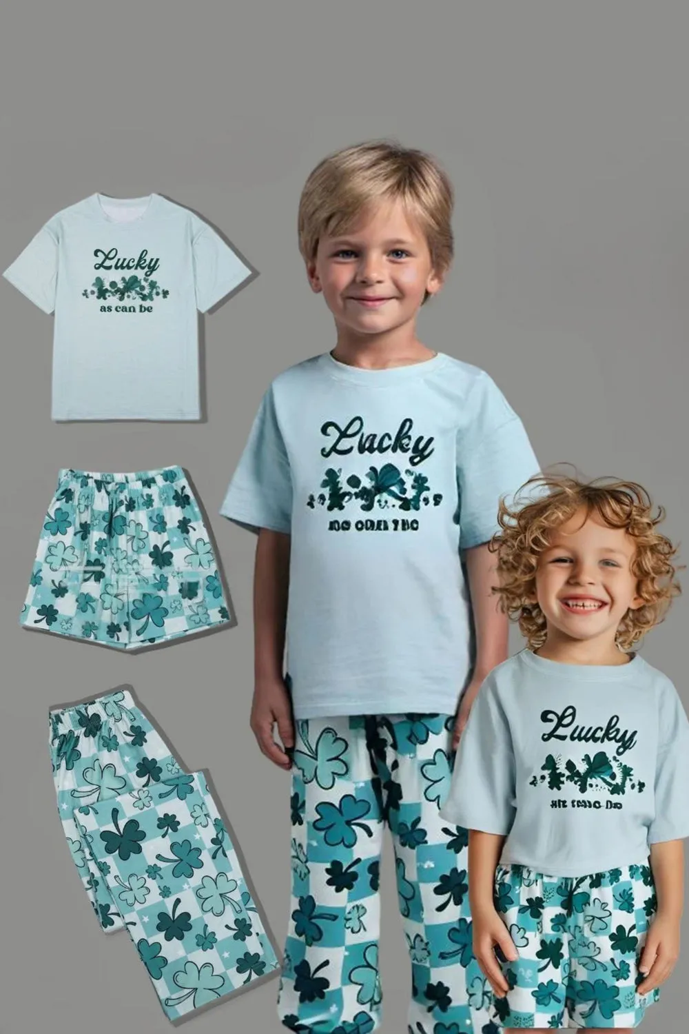 Light Blue Printed Short Sleeve Matching Family Pajamas sold by Zapaka product image thumbnail 3