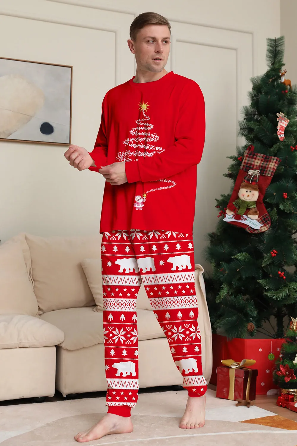 Red Print Tree Long Sleeve Christmas Family Matching Pajamas sold by Zapaka product image thumbnail 5