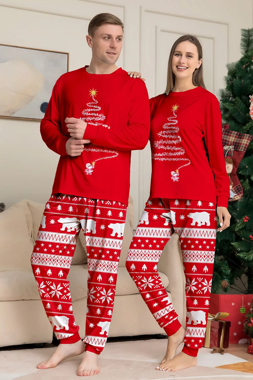 Red Print Tree Long Sleeve Christmas Family Matching Pajamas sold by Zapaka product image thumbnail 2