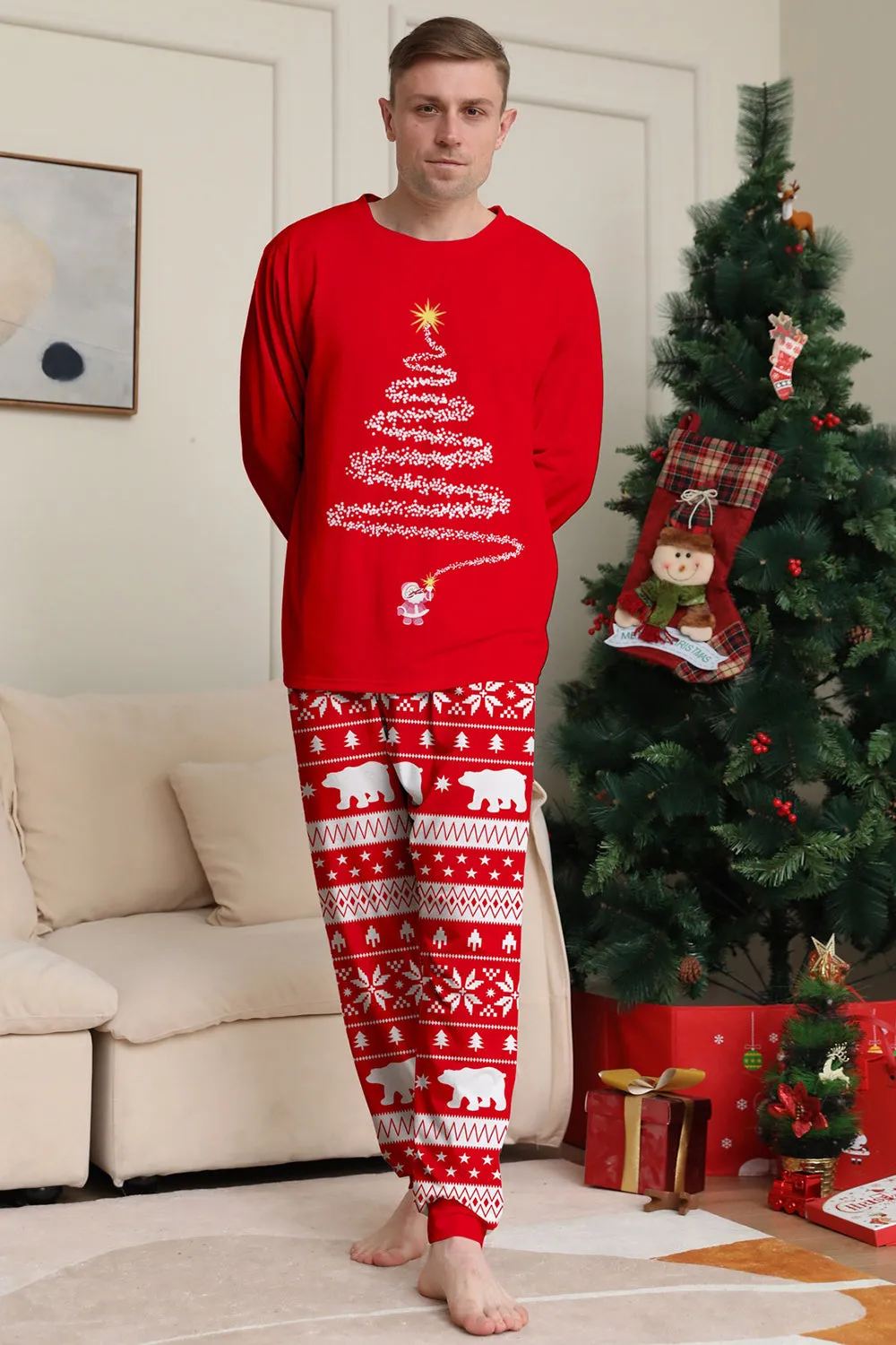 Red Print Tree Long Sleeve Christmas Family Matching Pajamas sold by Zapaka product image thumbnail 3