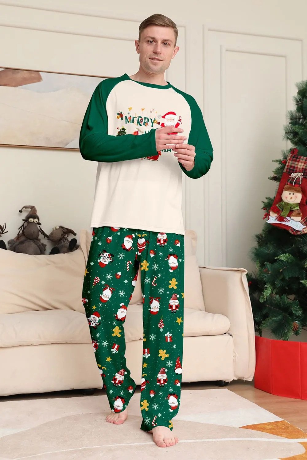 Dark Green Christmas Print Santa Family Matching Pajamas Sets sold by Zapaka product image thumbnail 5