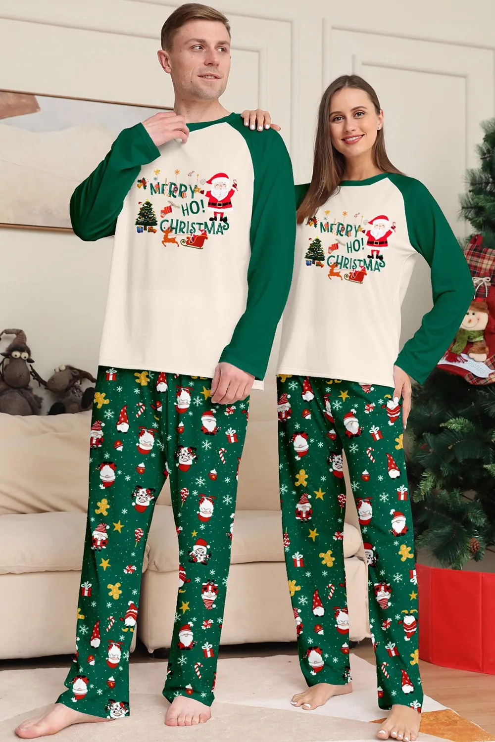 Dark Green Christmas Print Santa Family Matching Pajamas Sets sold by Zapaka product image thumbnail 2