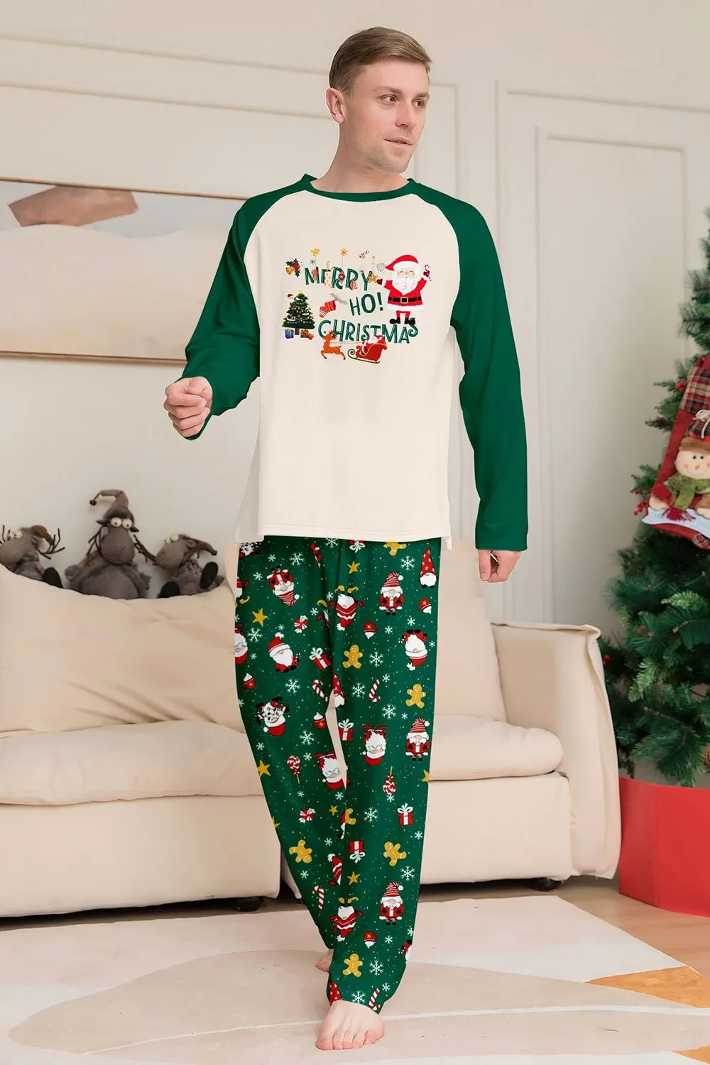 Dark Green Christmas Print Santa Family Matching Pajamas Sets sold by Zapaka product image thumbnail 3