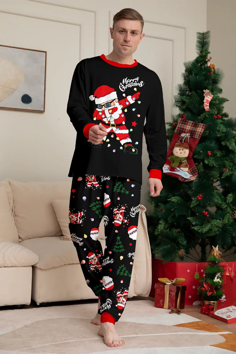 Black Christmas Santa Print Family Matching Pajamas Sets sold by Zapaka product image thumbnail 3