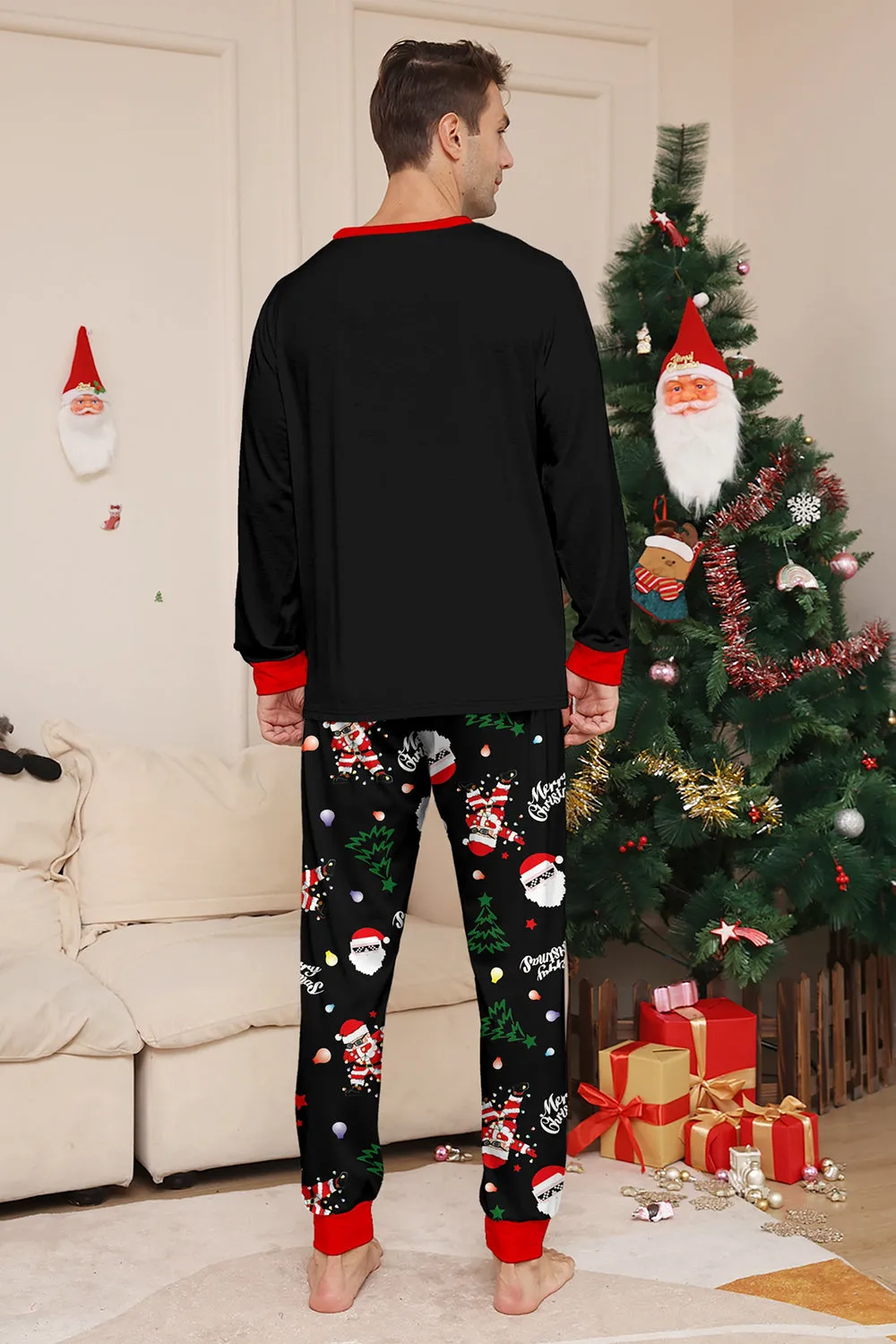 Black Christmas Santa Print Family Matching Pajamas Sets sold by Zapaka product image thumbnail 4