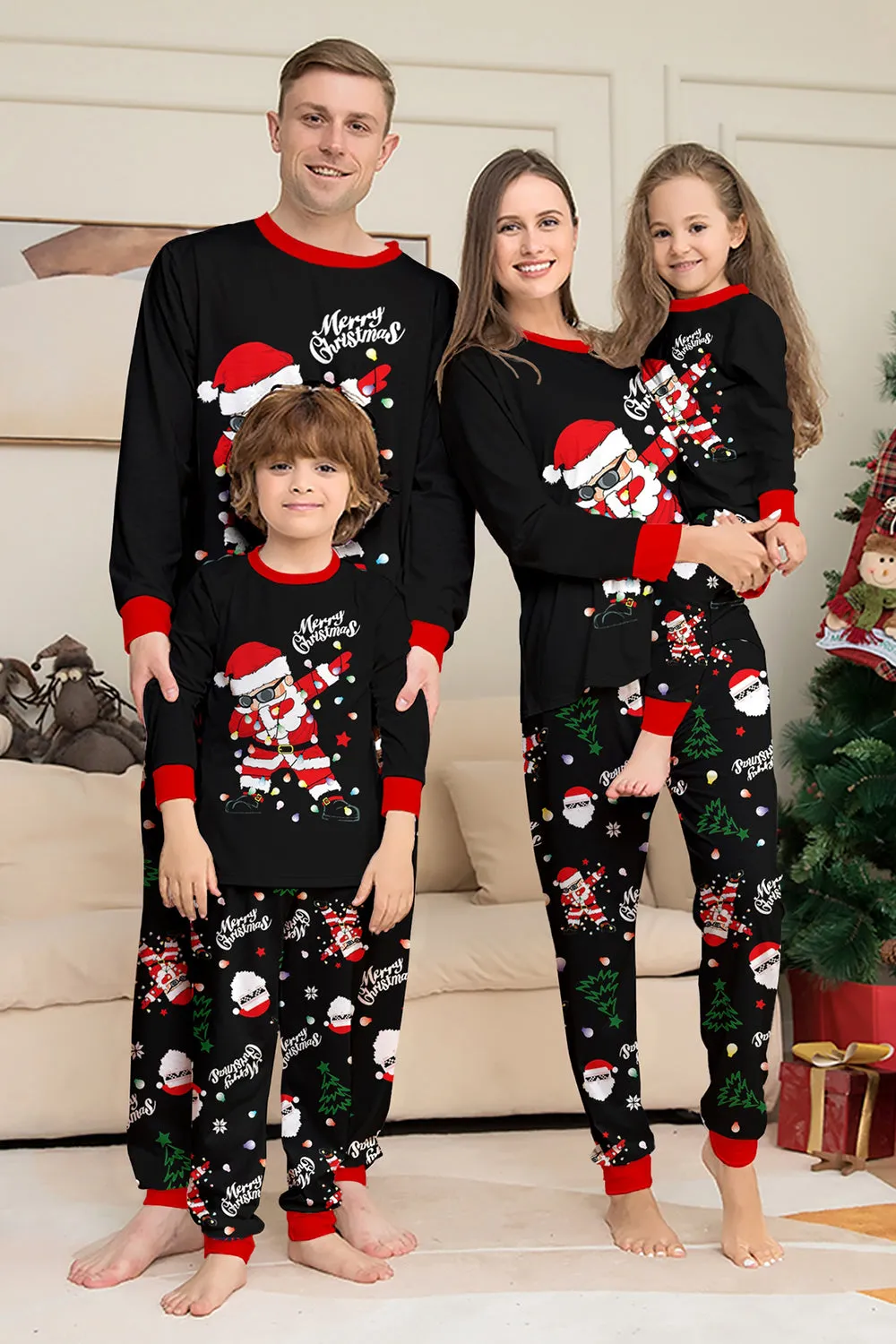 Black Christmas Santa Print Family Matching Pajamas Sets sold by Zapaka