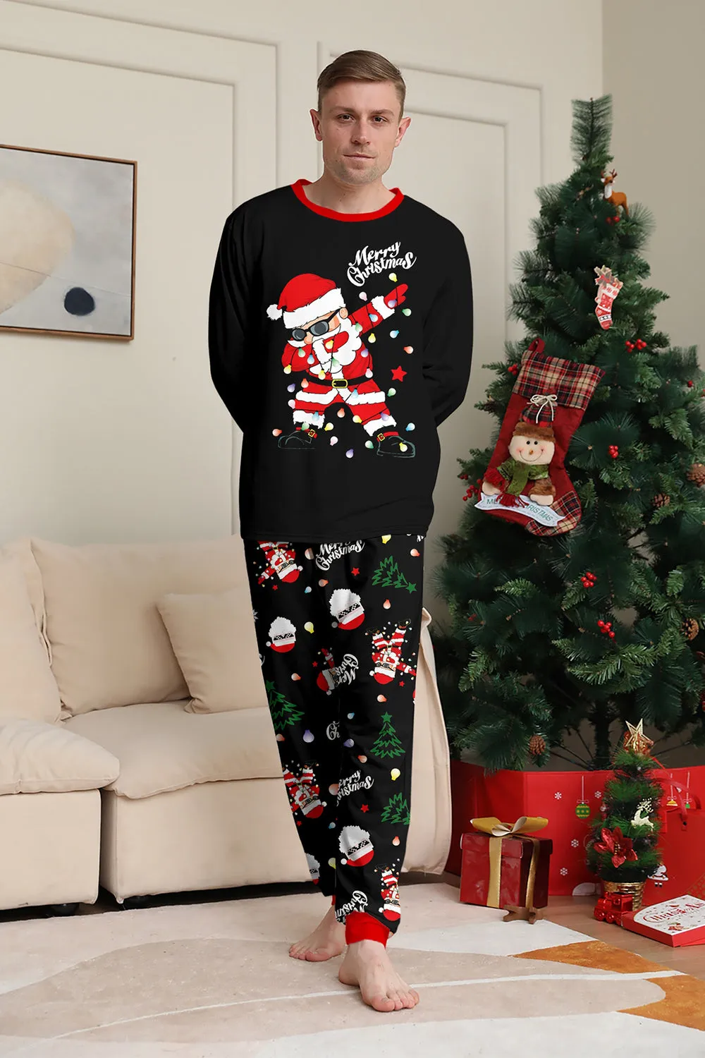 Black Christmas Santa Print Family Matching Pajamas Sets sold by Zapaka product image thumbnail 5