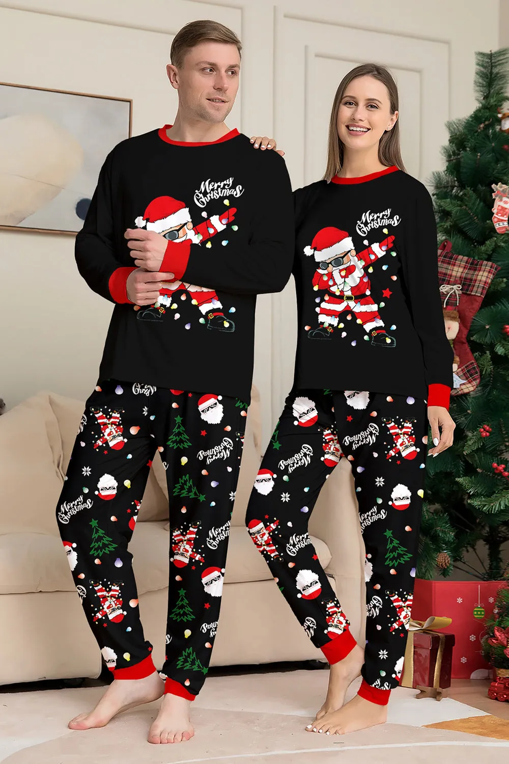 Black Christmas Santa Print Family Matching Pajamas Sets sold by Zapaka product image thumbnail 2