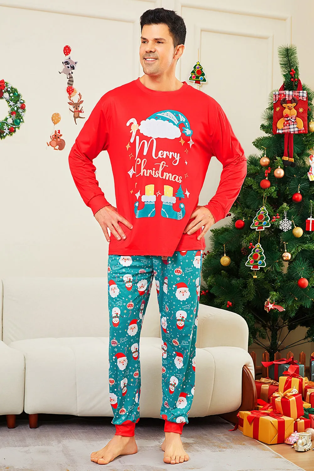 Red Merry Christmas Santa Print Family Matching Pajamas sold by Zapaka product image thumbnail 4