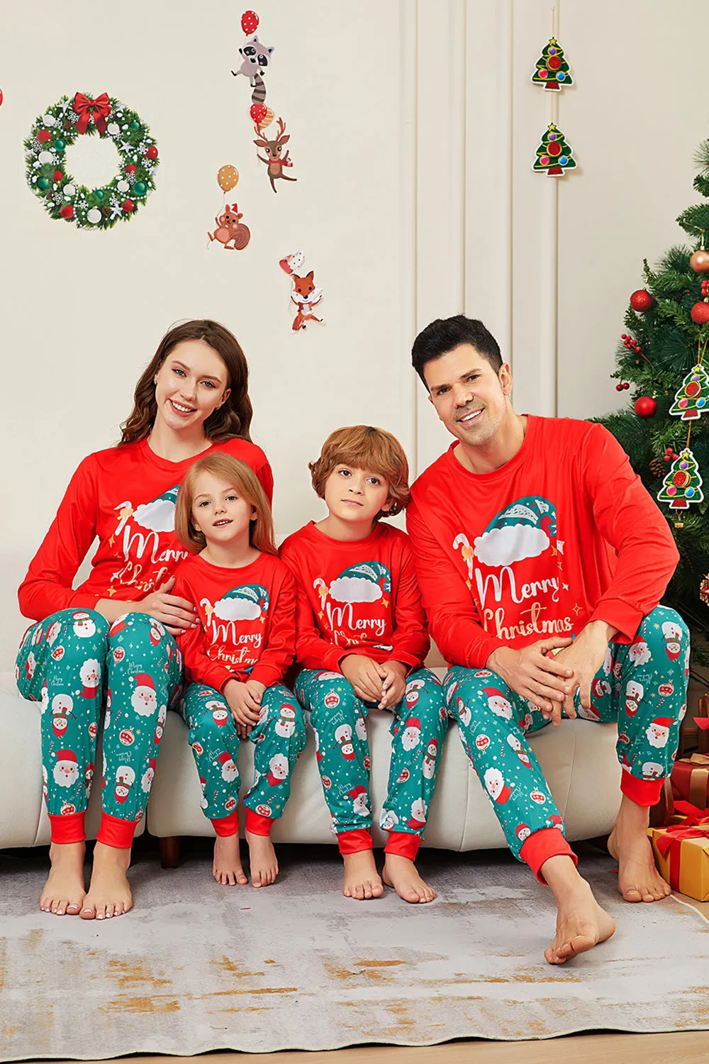 Red Merry Christmas Santa Print Family Matching Pajamas sold by Zapaka