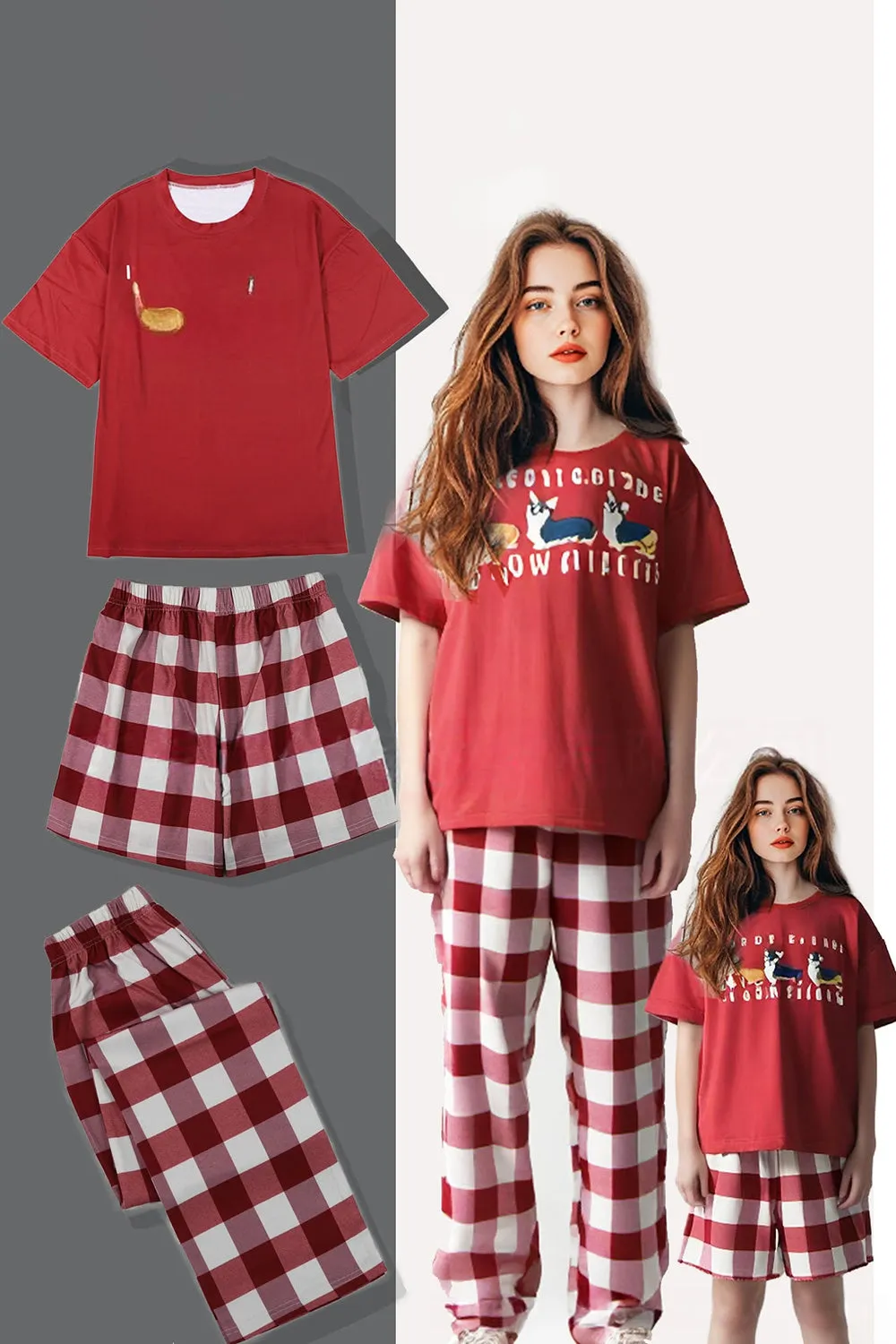 Red Dog Printed Short Sleeve Matching Family Pajamas sold by Zapaka product image thumbnail 3