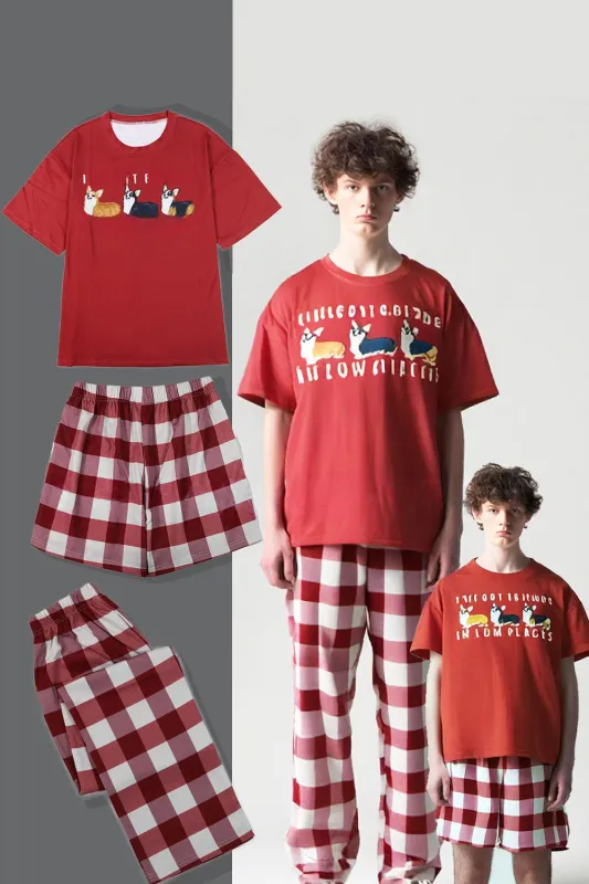 Red Dog Printed Short Sleeve Matching Family Pajamas sold by Zapaka