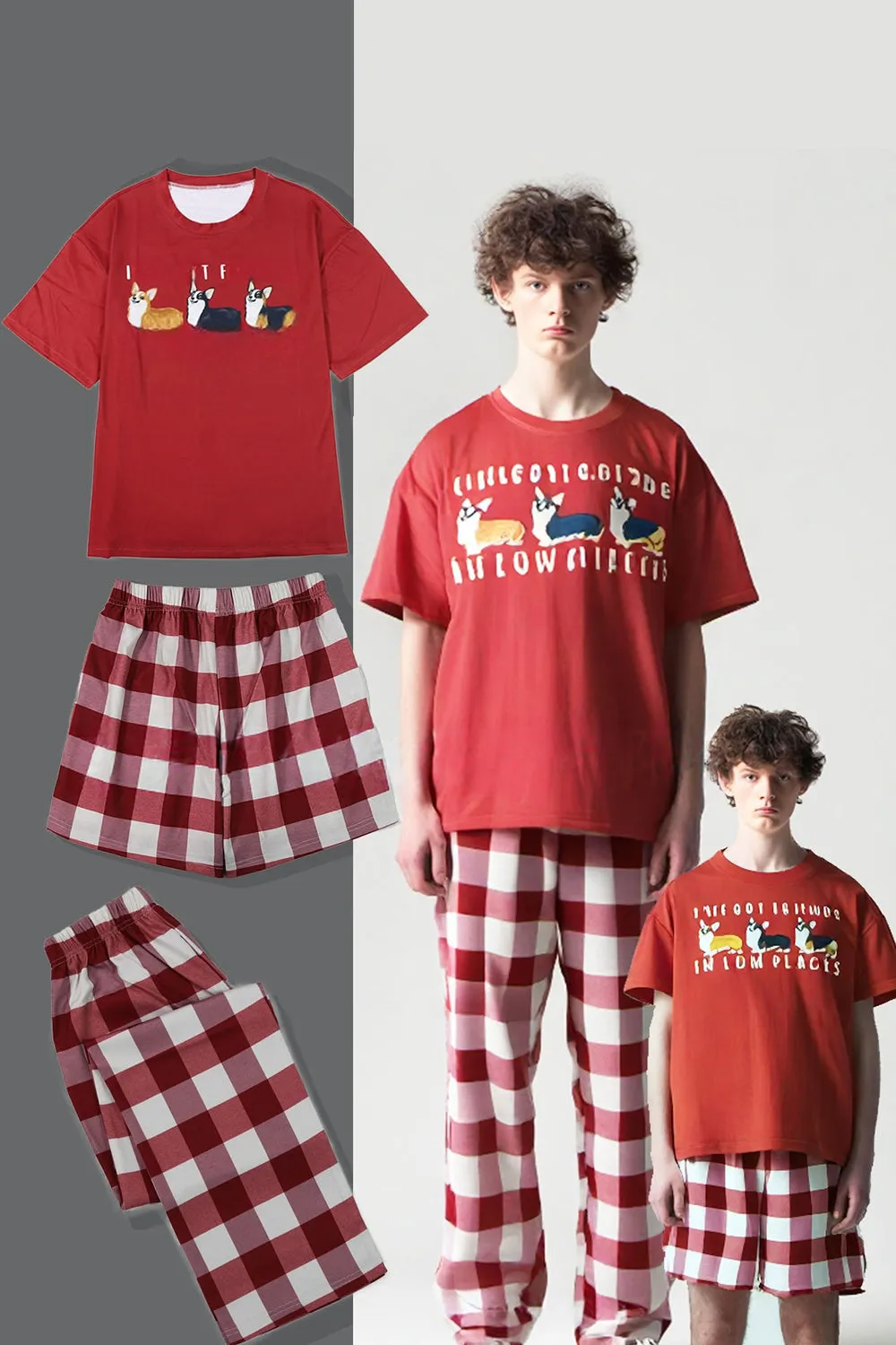 Red Dog Printed Short Sleeve Matching Family Pajamas sold by Zapaka