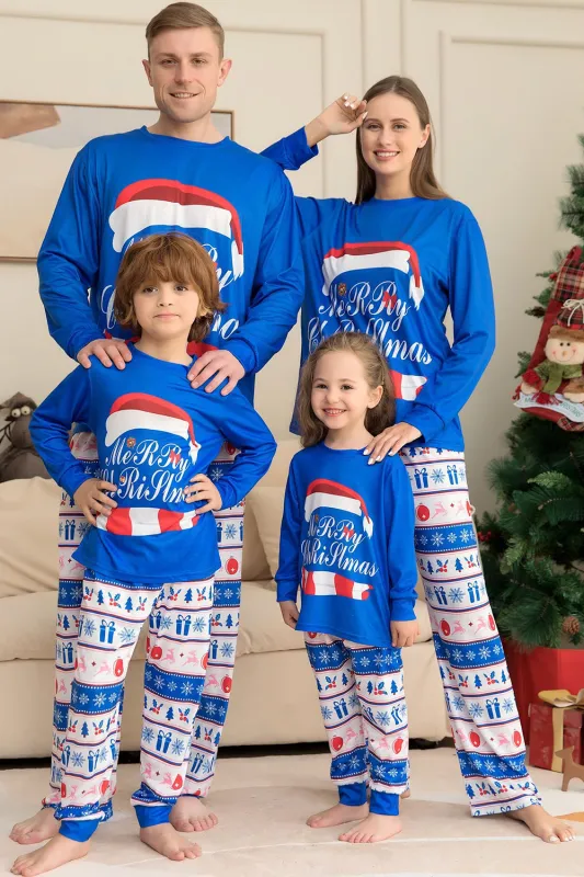 Blue Printed Long Sleeve Christmas Pajamas Set sold by Zapaka