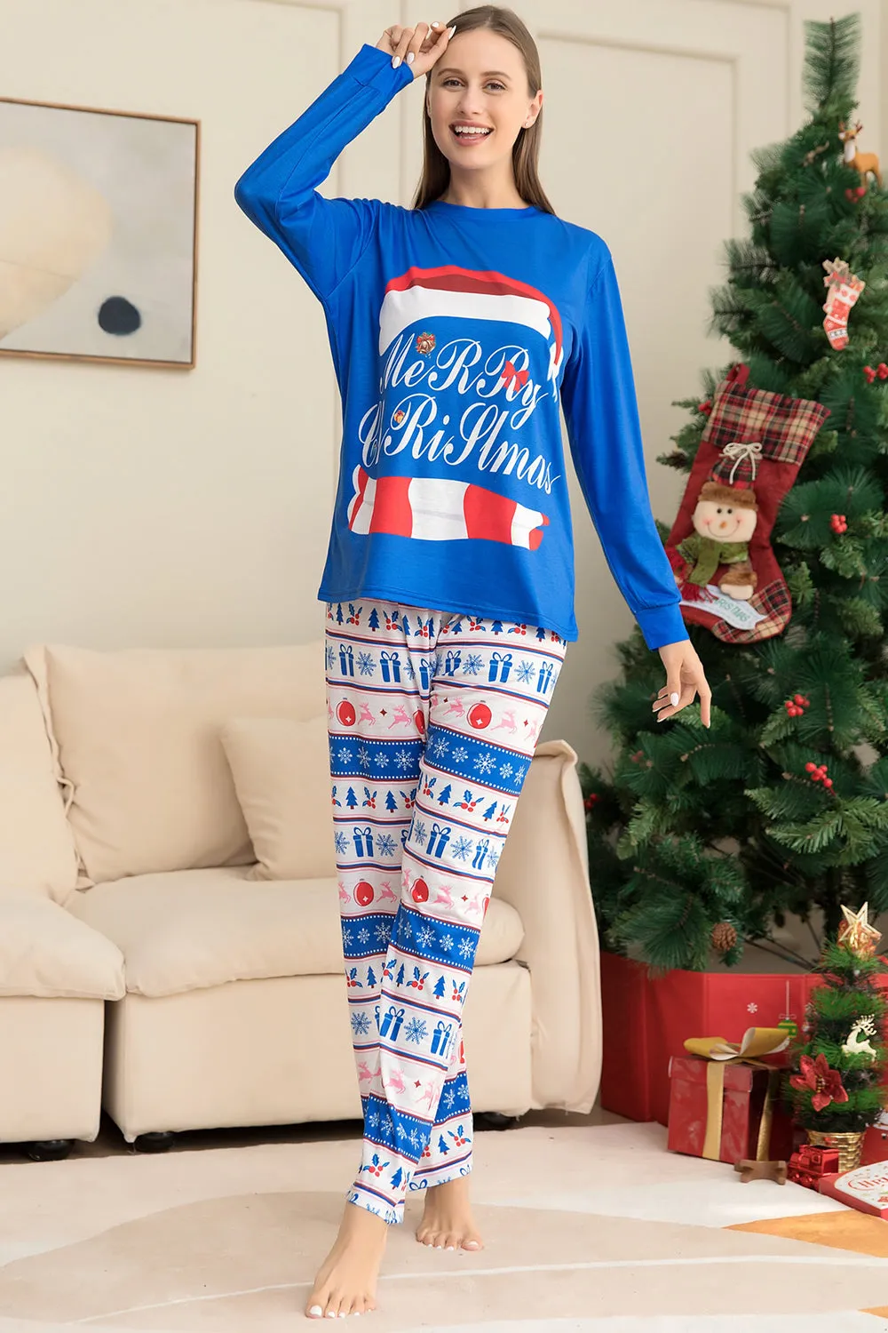 Blue Printed Long Sleeve Christmas Pajamas Set sold by Zapaka product image thumbnail 5