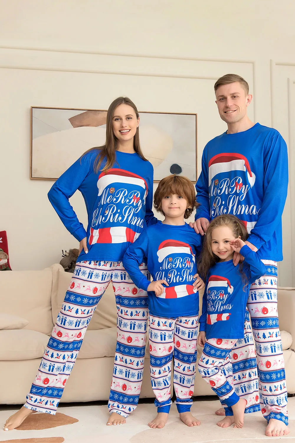 Blue Printed Long Sleeve Christmas Pajamas Set sold by Zapaka product image thumbnail 2