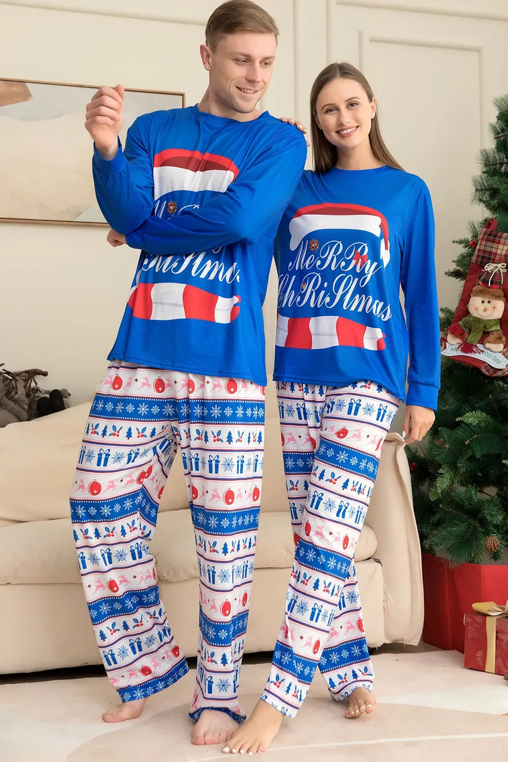Blue Printed Long Sleeve Christmas Pajamas Set sold by Zapaka product image thumbnail 3