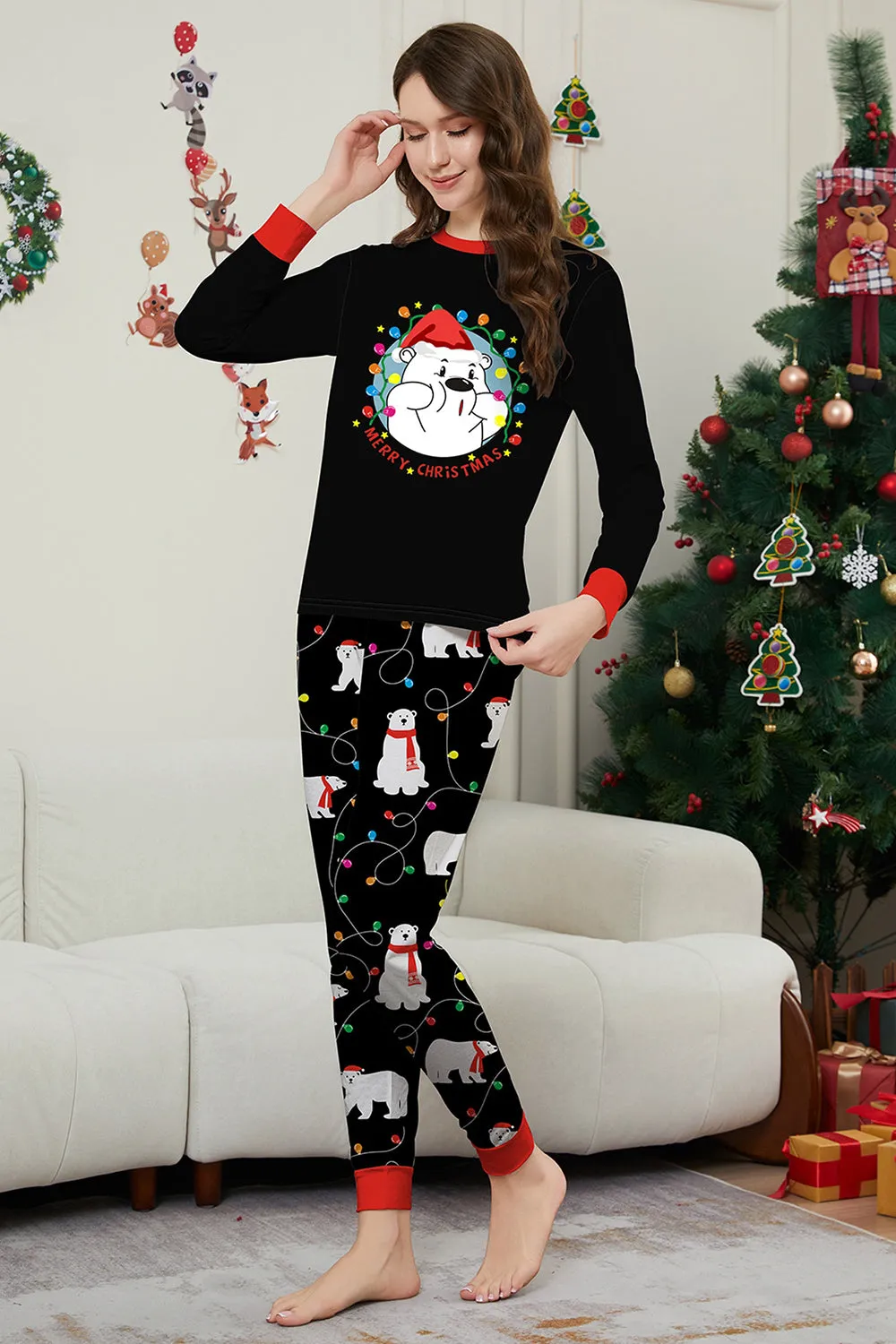 Black Long Sleeve Pear Pattern Matching Family Pajamas sold by Zapaka product image thumbnail 4