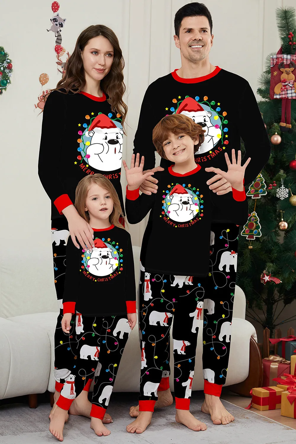 Black Long Sleeve Pear Pattern Matching Family Pajamas sold by Zapaka