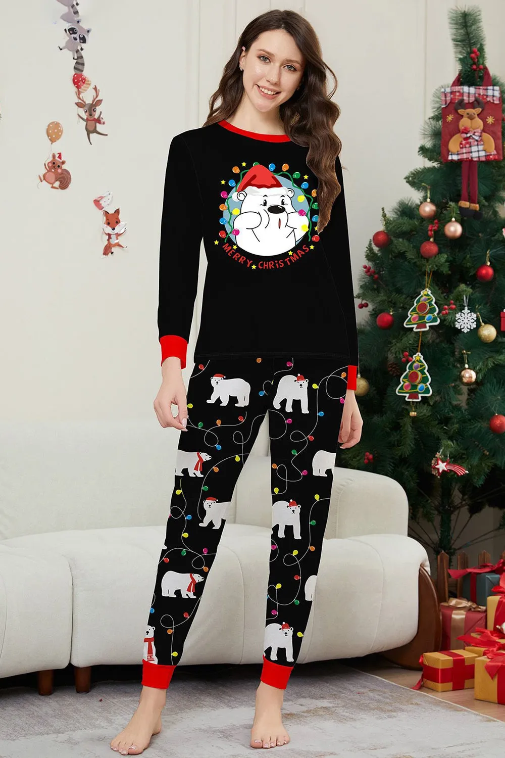Black Long Sleeve Pear Pattern Matching Family Pajamas sold by Zapaka product image thumbnail 2