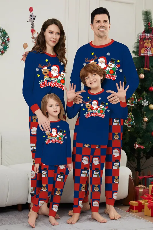 Dark Blue Plaid Pants Printed Long Sleeve Christmas Pajamas Set sold by Zapaka
