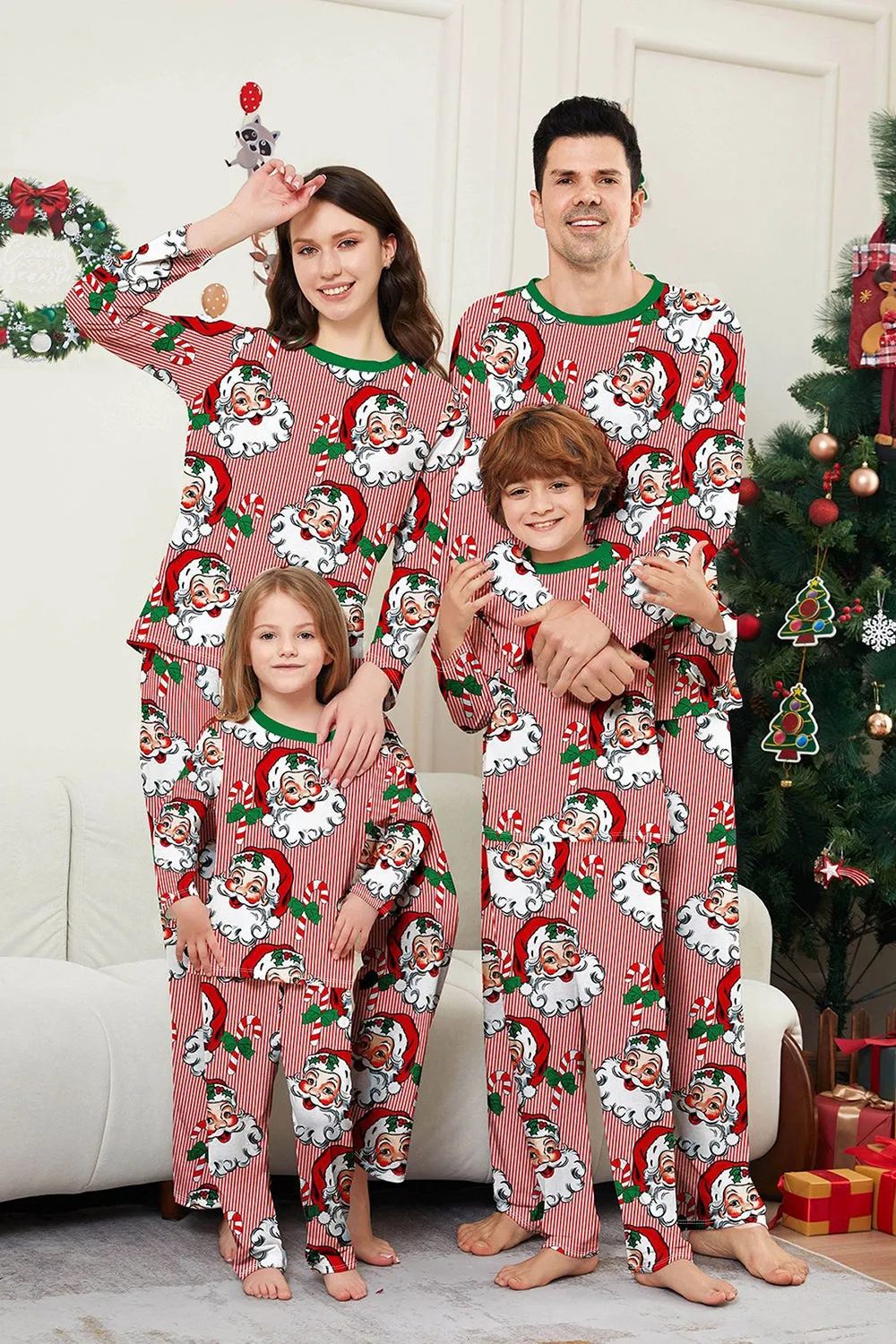 Red Striped Long Sleeve Printed Christmas Pajamas Set sold by Zapaka