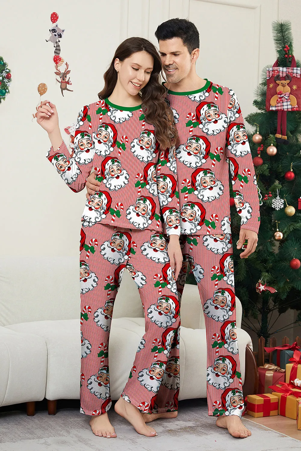 Red Striped Long Sleeve Printed Christmas Pajamas Set sold by Zapaka product image thumbnail 2
