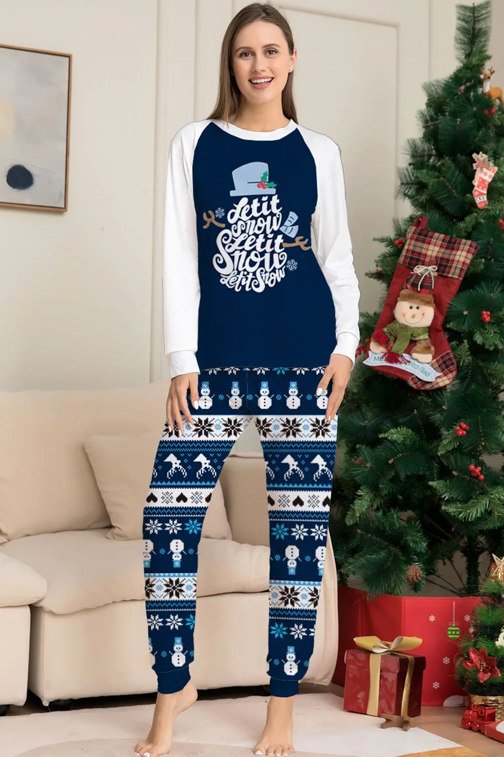 Dark Blue Long Sleeve Striped Pants Printed Christmas Pajamas Set sold by Zapaka product image thumbnail 3