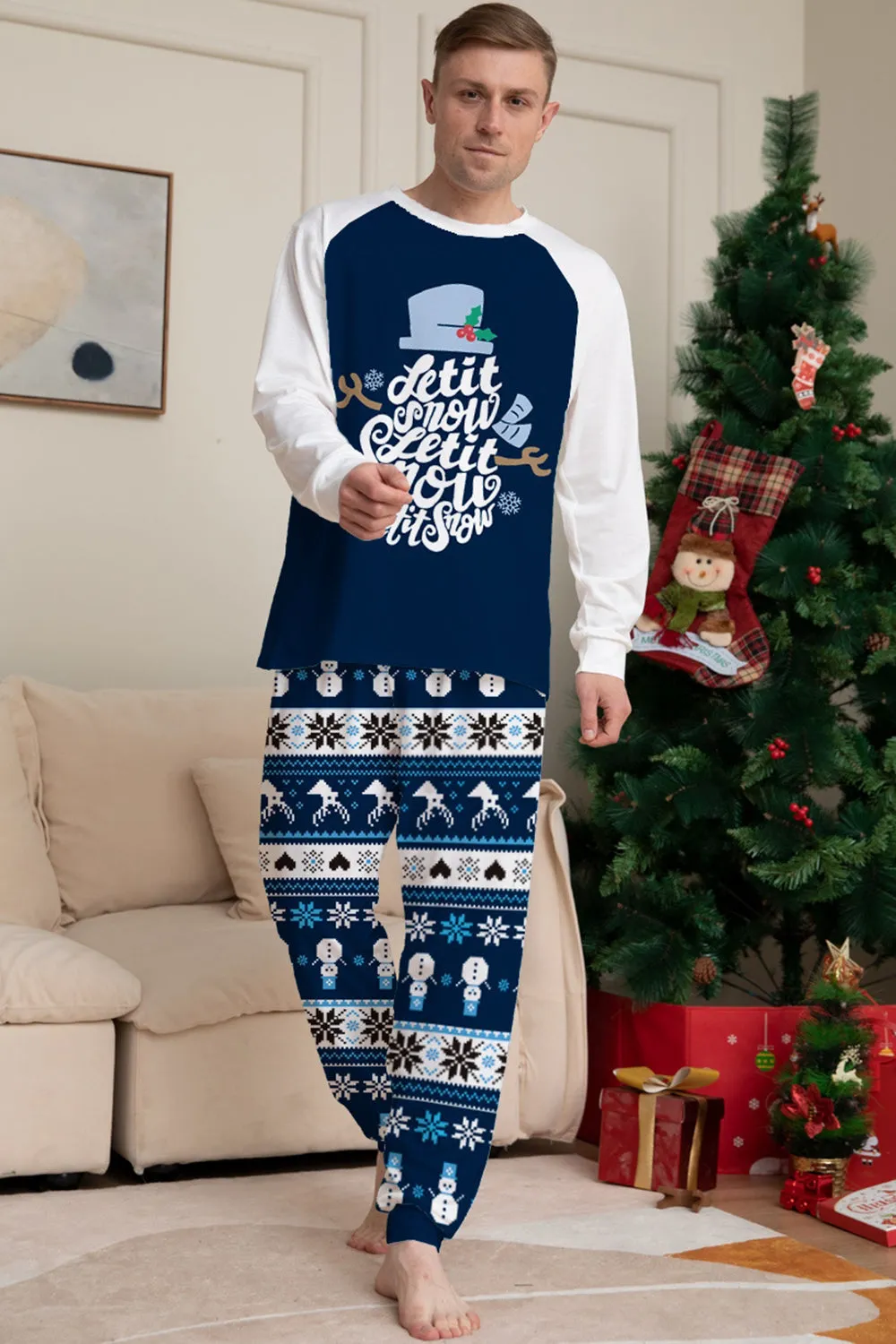 Dark Blue Long Sleeve Striped Pants Printed Christmas Pajamas Set sold by Zapaka product image thumbnail 4