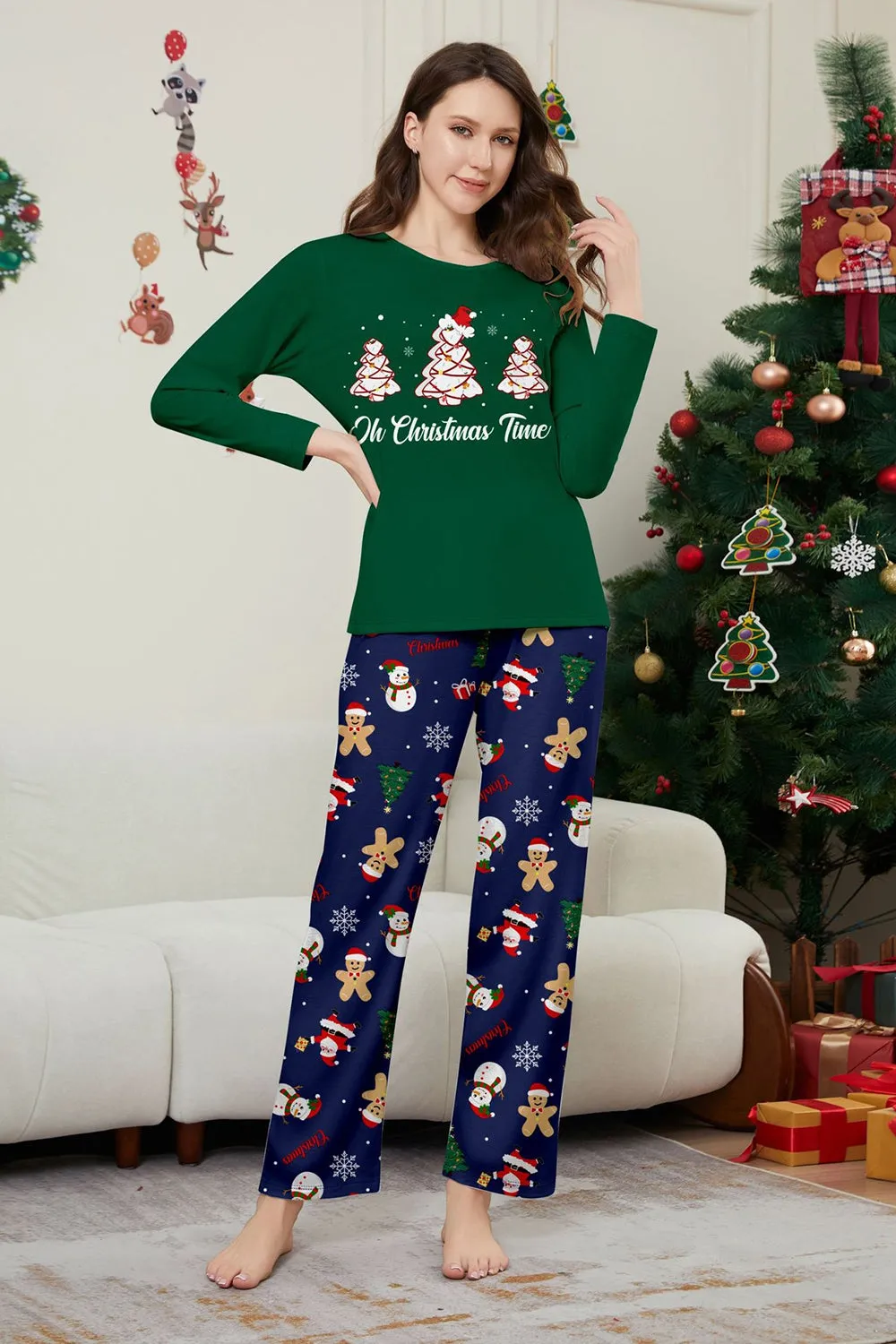 Green Blue Tree Print Long Sleeve Christmas Family Matching Pajamas sold by Zapaka product image thumbnail 5