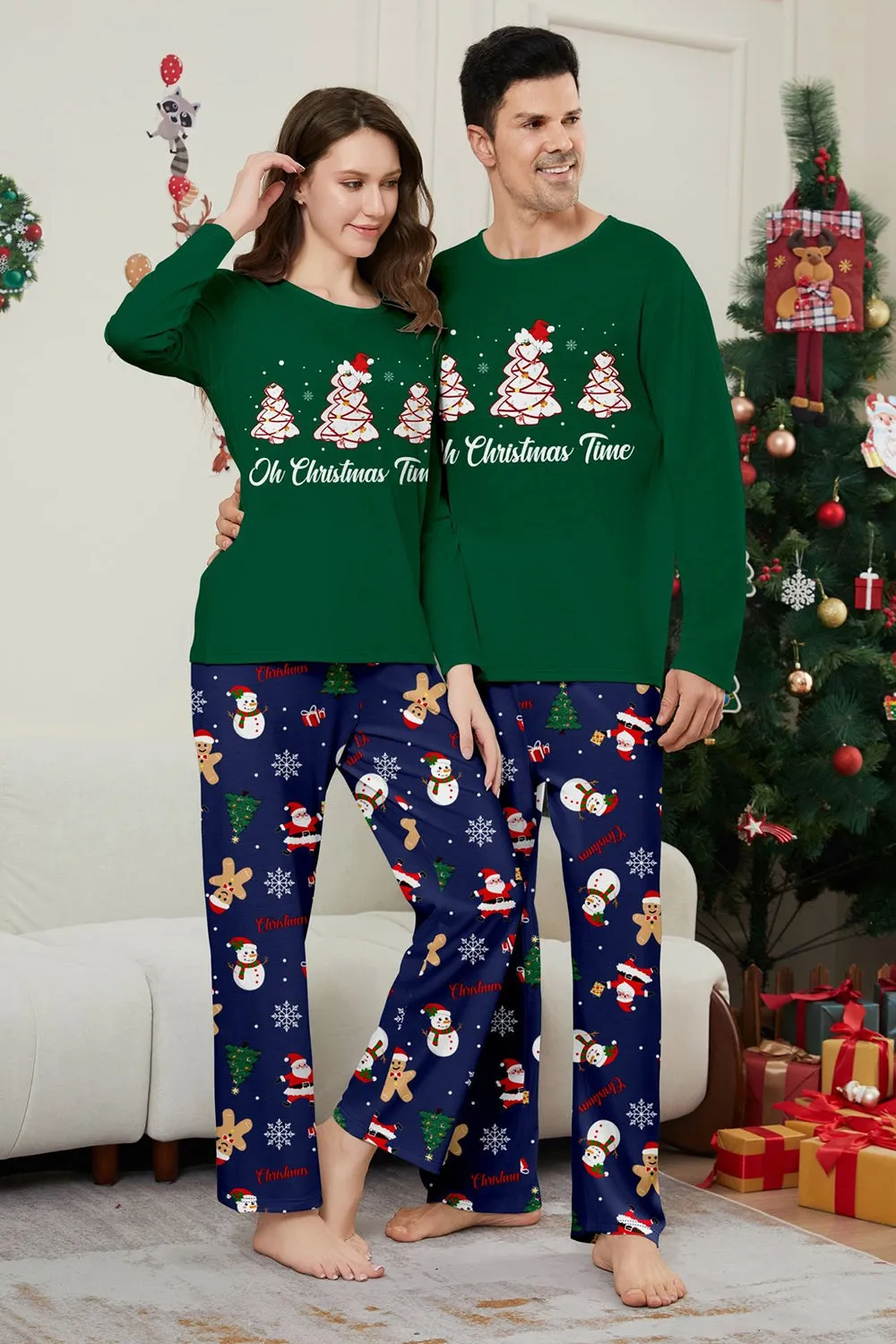Green Blue Tree Print Long Sleeve Christmas Family Matching Pajamas sold by Zapaka product image thumbnail 2