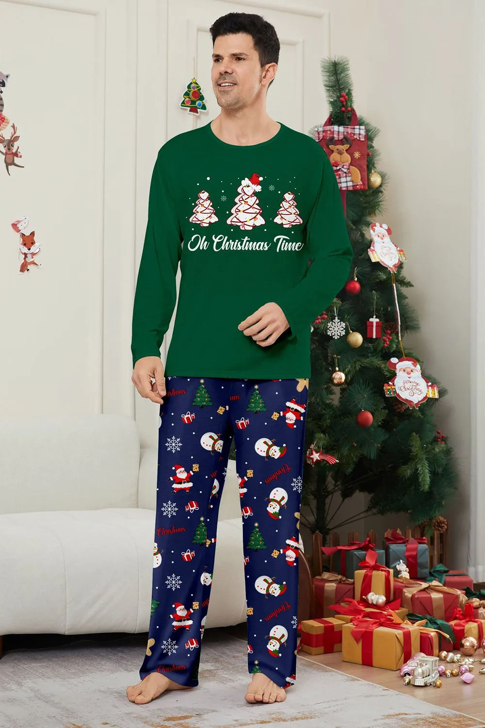 Green Blue Tree Print Long Sleeve Christmas Family Matching Pajamas sold by Zapaka product image thumbnail 3