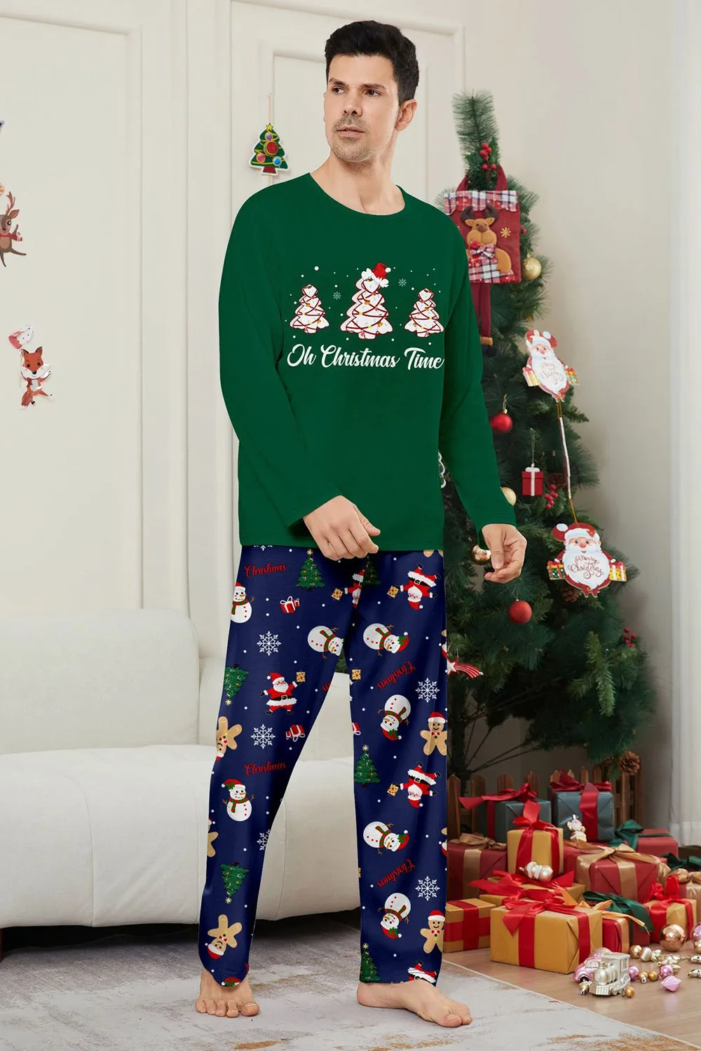 Green Blue Tree Print Long Sleeve Christmas Family Matching Pajamas sold by Zapaka product image thumbnail 4