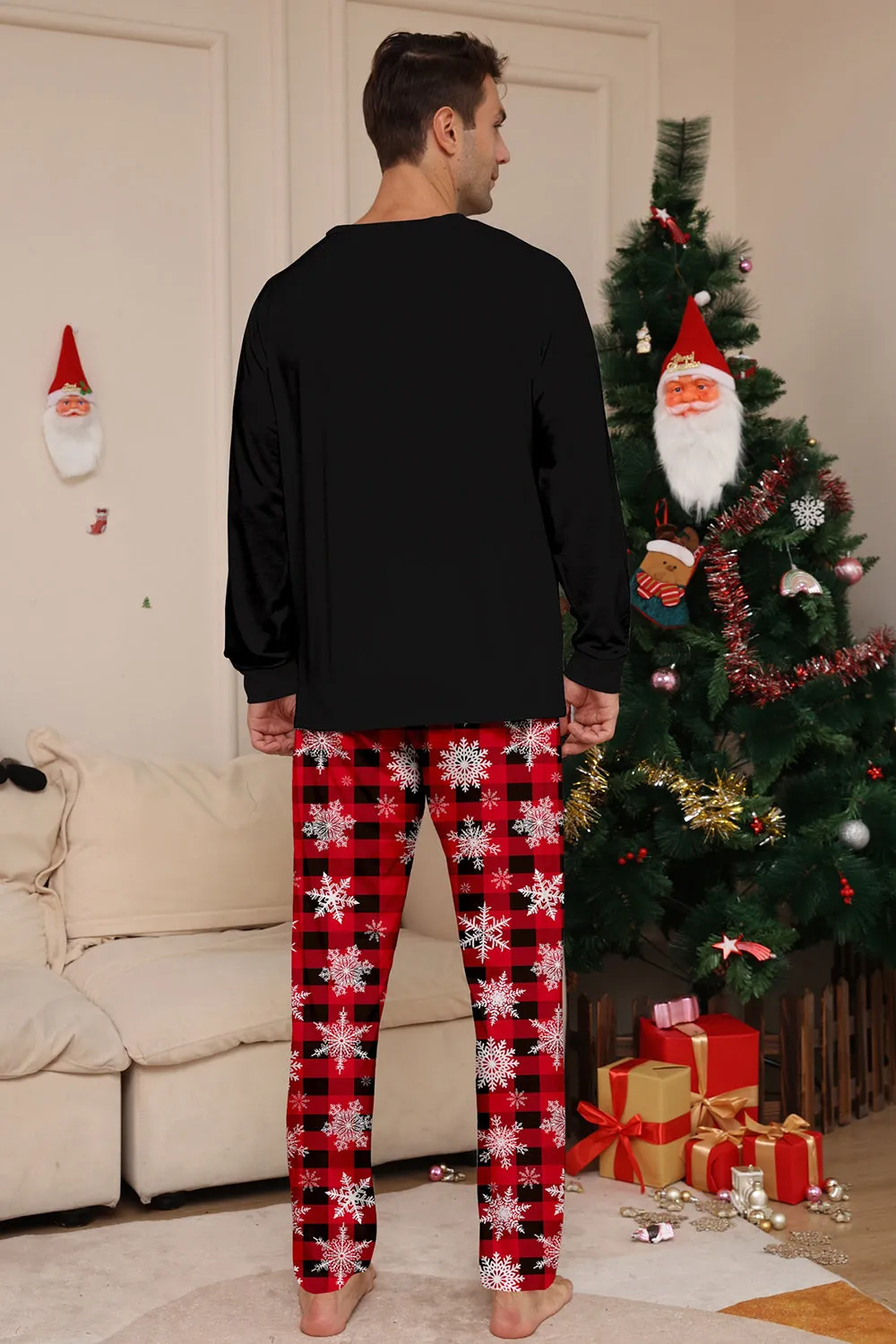Black Red Reindeer Snowflake Print Christmas Family Matching Pajamas Set sold by Zapaka product image thumbnail 4