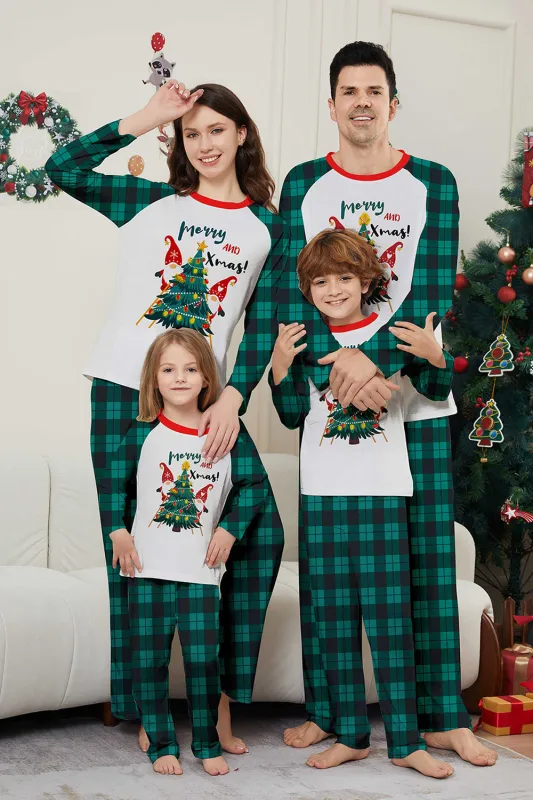 Green Merry Christmas Plaid Print Family Matching Pajamas Set sold by Zapaka