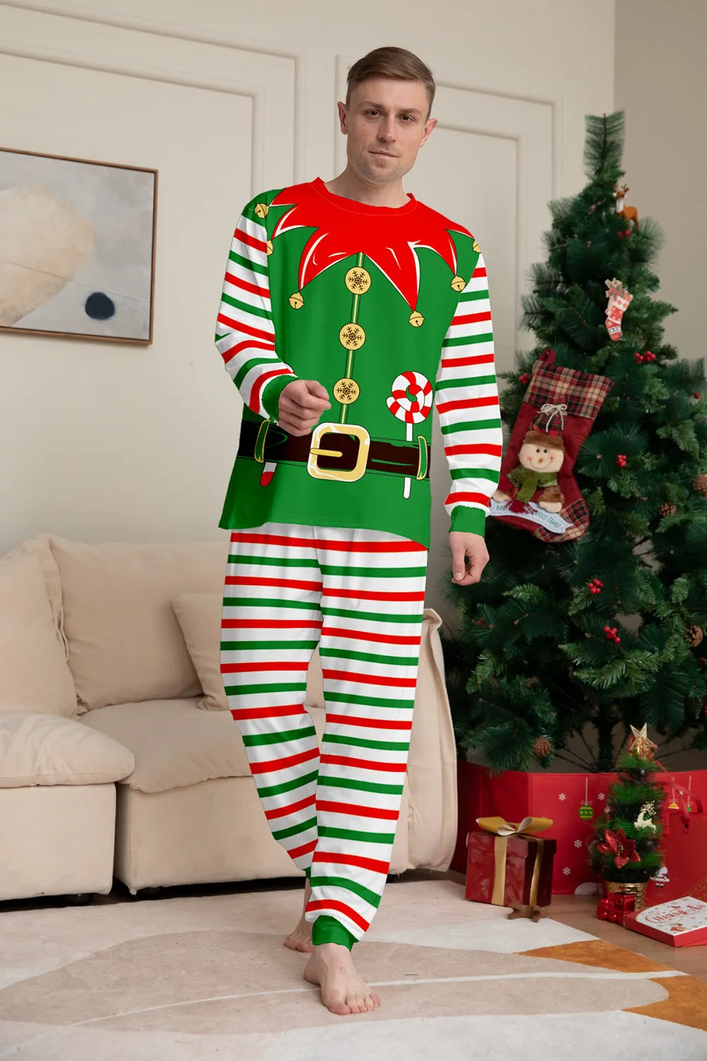 Green Horizontal Stripe Print Christmas Family Matching Pajama Set sold by Zapaka product image thumbnail 5
