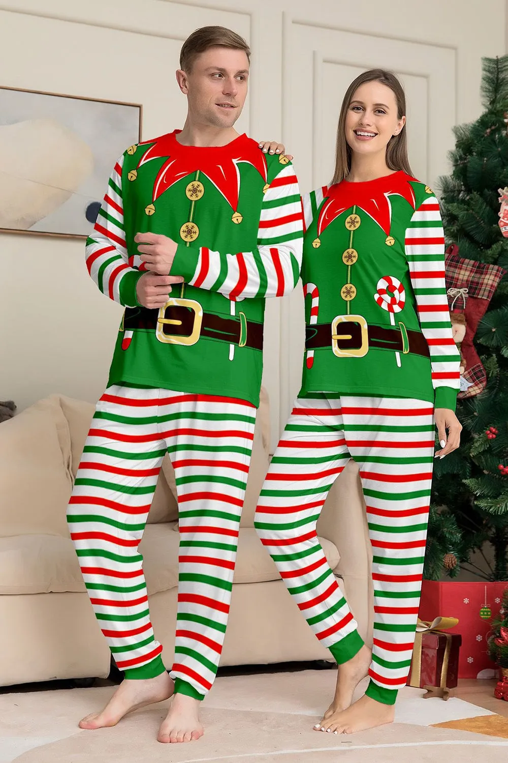 Green Horizontal Stripe Print Christmas Family Matching Pajama Set sold by Zapaka product image thumbnail 2