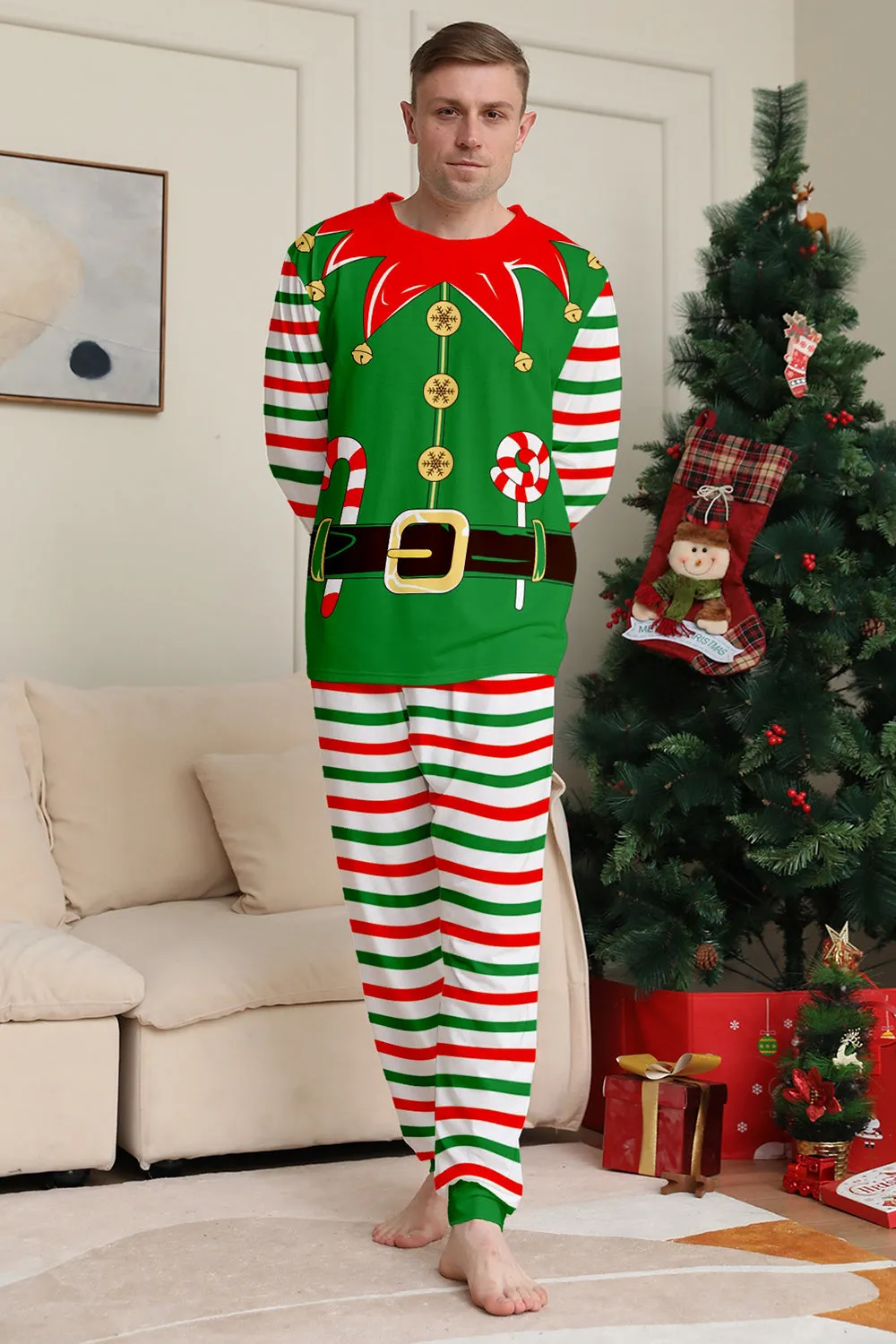 Green Horizontal Stripe Print Christmas Family Matching Pajama Set sold by Zapaka product image thumbnail 3