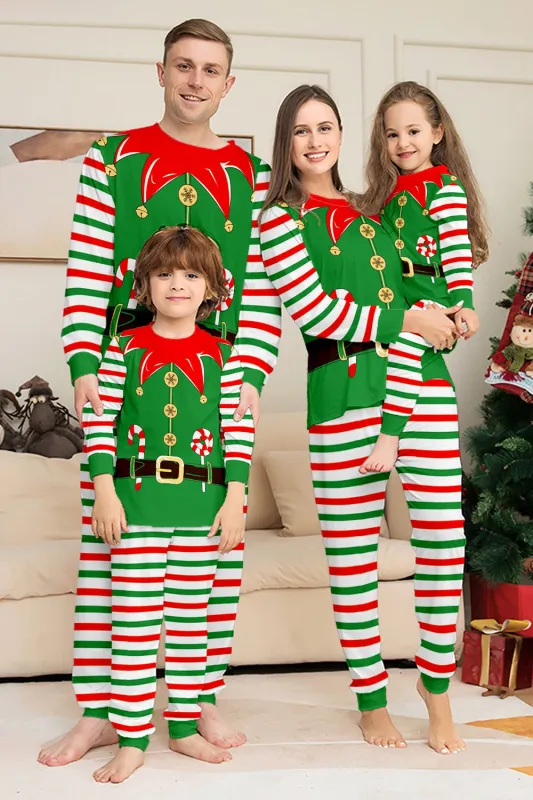 Green Horizontal Stripe Print Christmas Family Matching Pajama Set sold by Zapaka