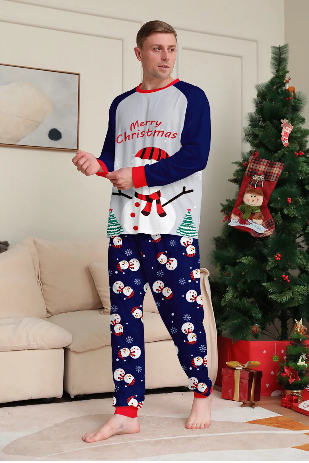 Grey Blue Snowman Print Christmas Family Matching Pajamas sold by Zapaka product image thumbnail 5
