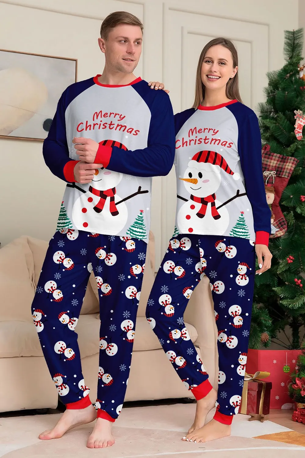 Grey Blue Snowman Print Christmas Family Matching Pajamas sold by Zapaka product image thumbnail 2