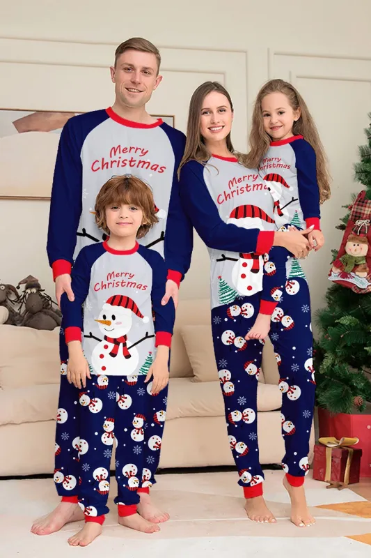 Grey Blue Snowman Print Christmas Family Matching Pajamas sold by Zapaka