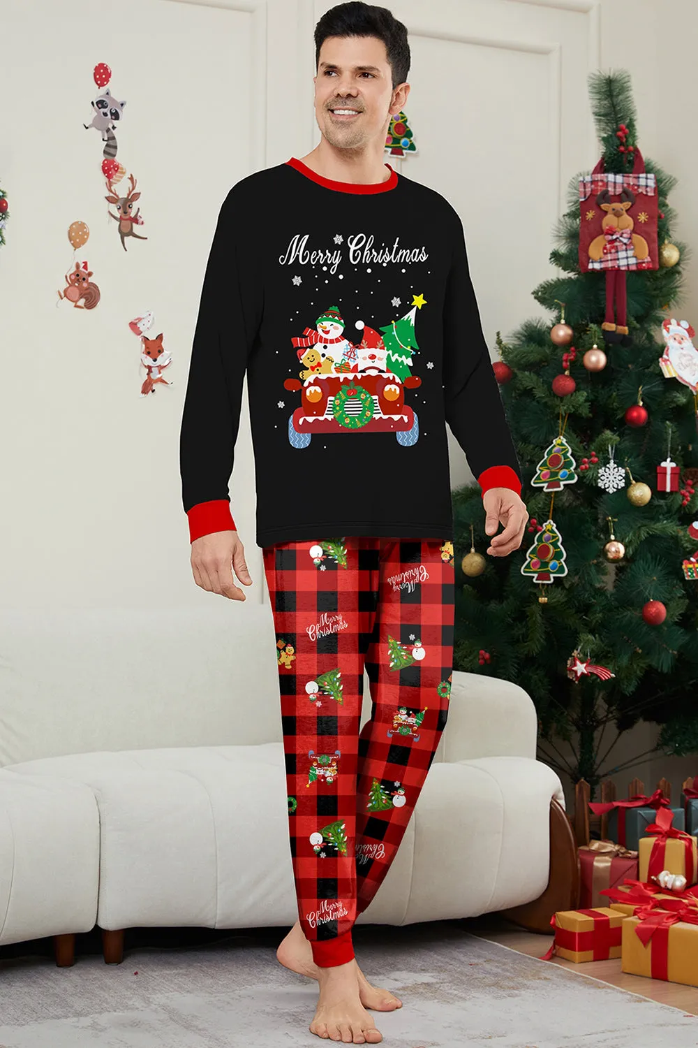 Black Red Print Merry Christmas Plaid Family Matching Pajamas Set sold by Zapaka product image thumbnail 4