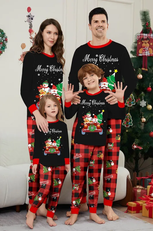 Black Red Print Merry Christmas Plaid Family Matching Pajamas Set sold by Zapaka